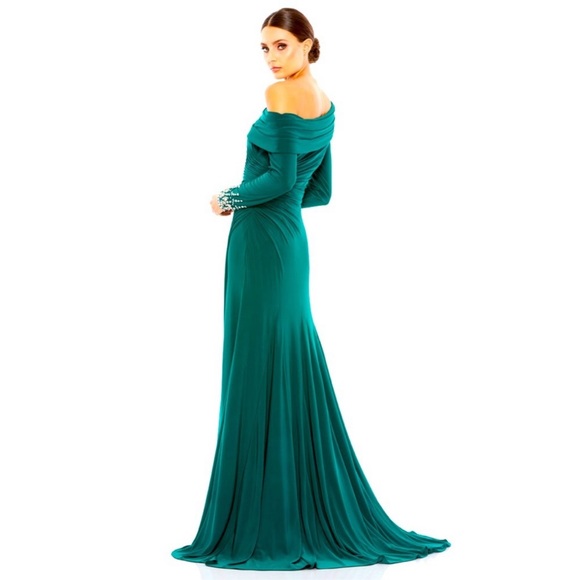 Mac Duggal Beaded cuff drop shoulder faux wrap gown - Picture 3 of 15